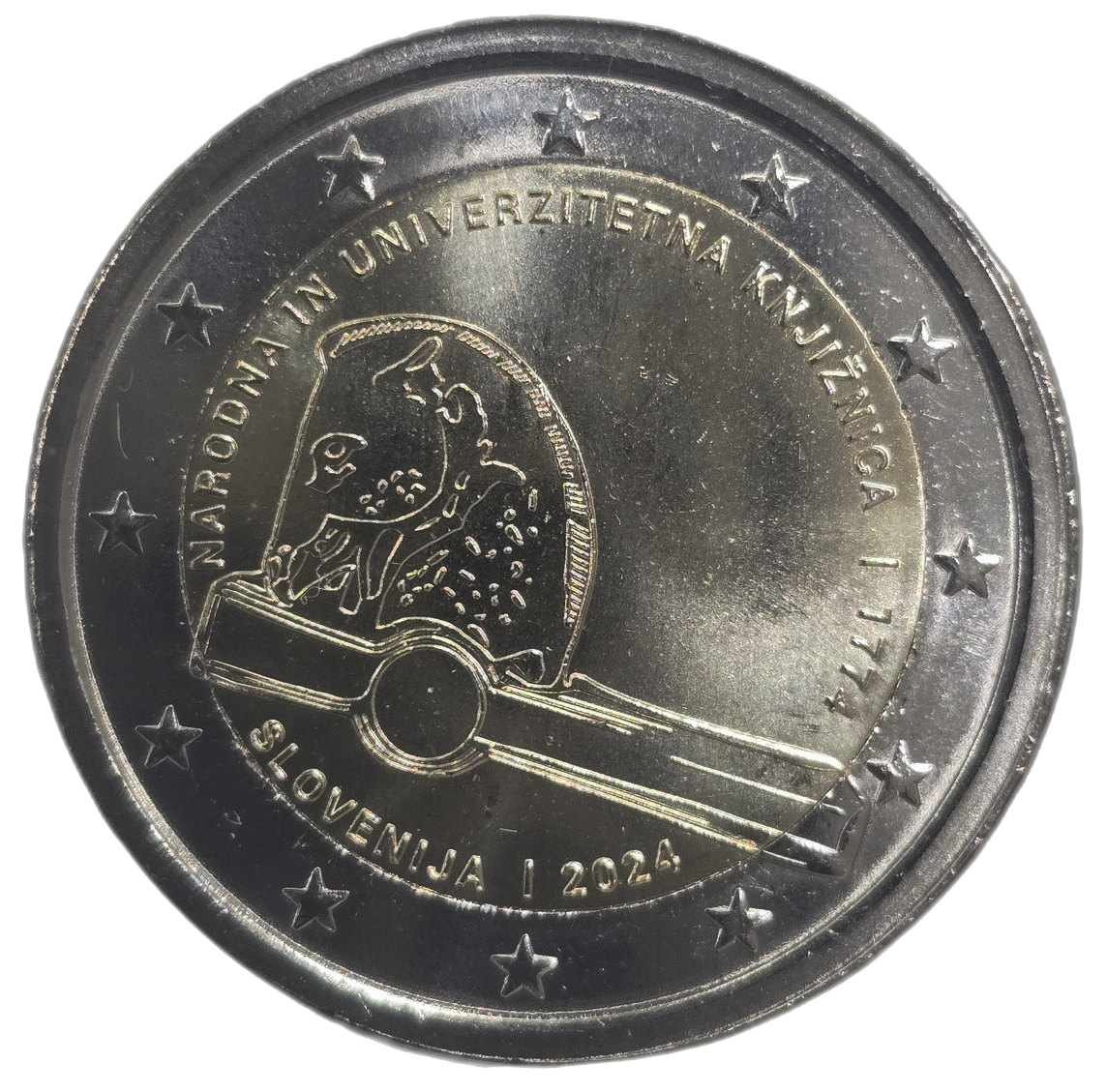 2 euros conmemorativa 250º Aniversario de la Biblioteca Nacional y Universitaria de Eslovenia